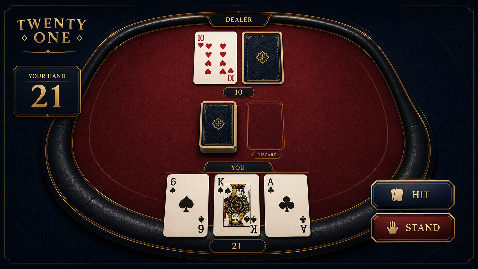 Twenty One card game interface concept